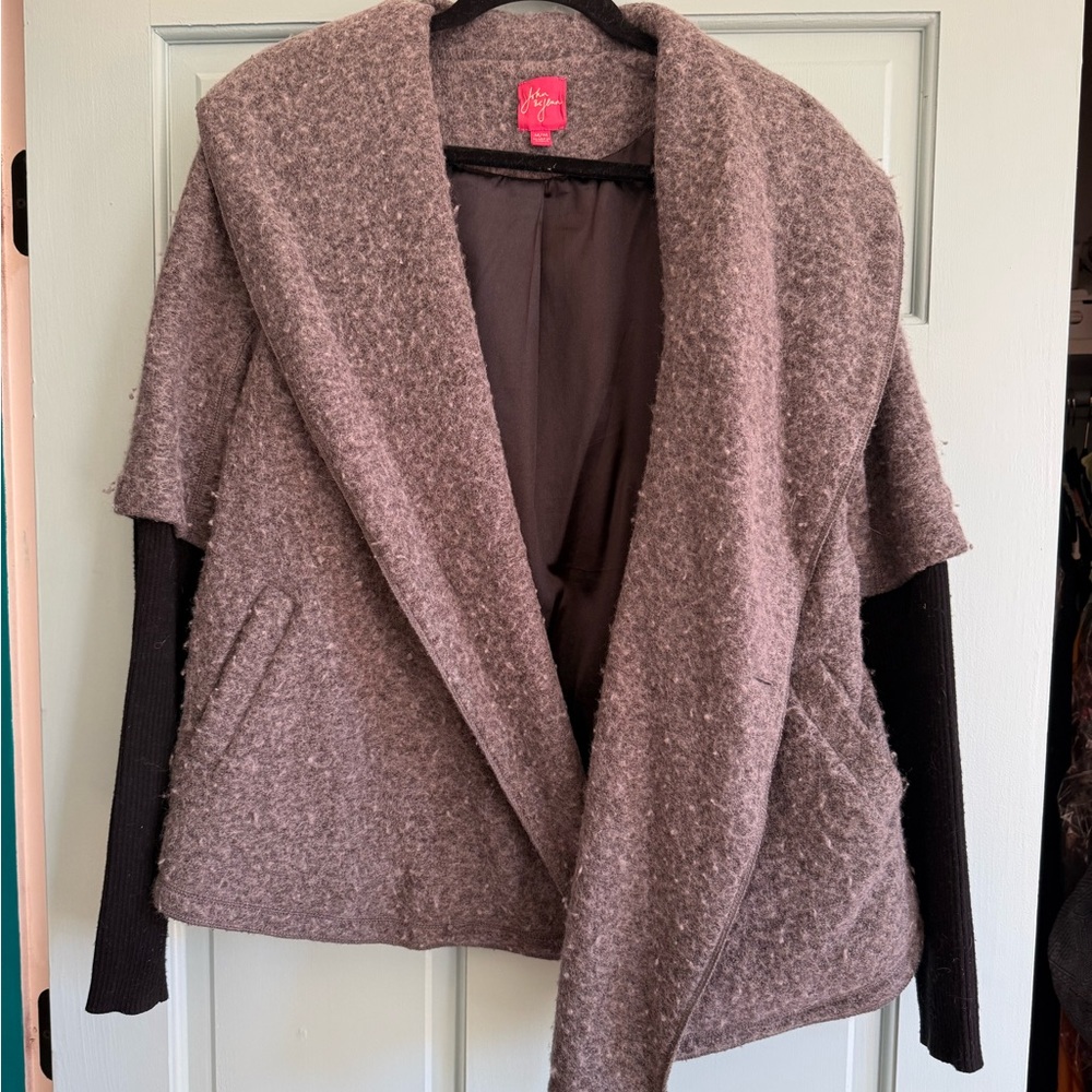 John & Jenn Grey Open-Front Sweater with Black Sleeves